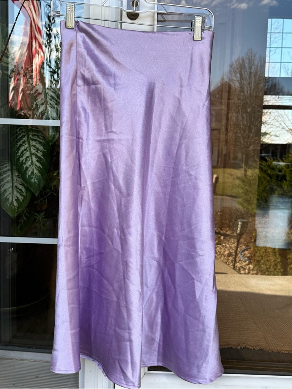 Lilac Satin Bias Cut Midi Skirt Side Zip XS #108